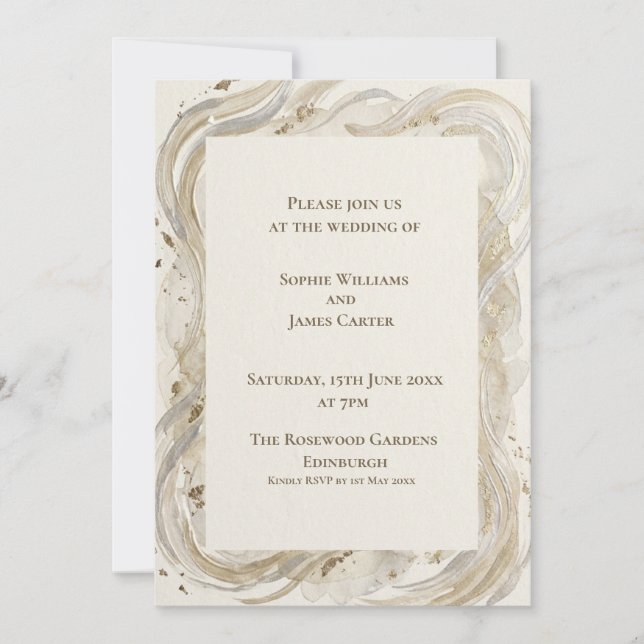 Cream Gold Swirl Wedding Invitation (Front)