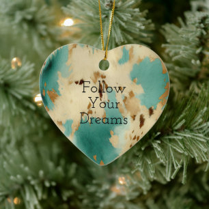 Cream Gold Turquoise Cowhide Animal  Ceramic Ornament