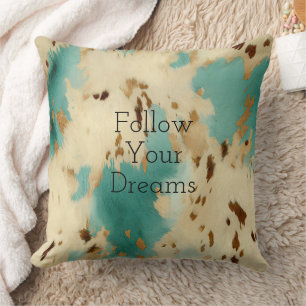 Cream Gold Turquoise Cowhide Animal  Cushion