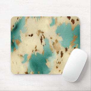 Cream Gold Turquoise Cowhide Animal  Mouse Pad