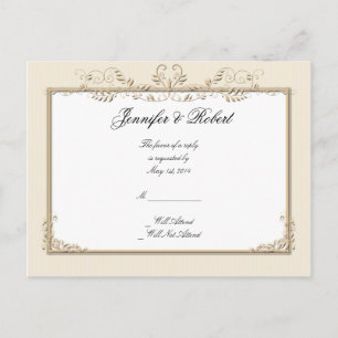 Cream Gold Vintage Pinstripe Floral RSVP Postcard