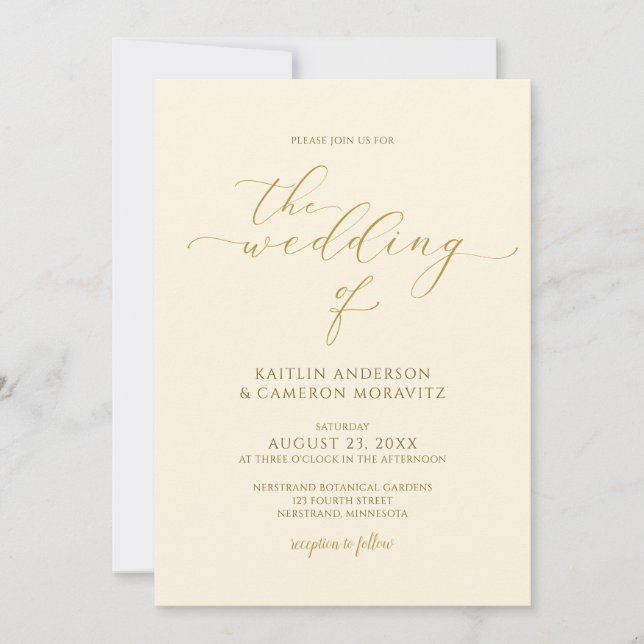 Cream & Gold Wedding Elegant Calligraphy Script Invitation (Front)