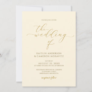 Cream & Gold Wedding Elegant Calligraphy Script Invitation