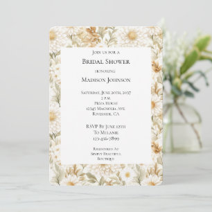 Cream Gold White Country Flowers Bridal Shower Invitation