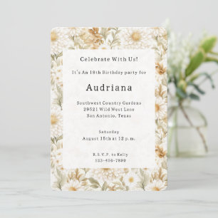 Cream Gold White Country Flowers Invitation