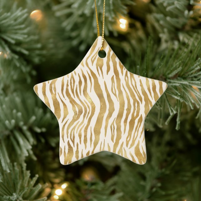  Cream Gold Zebra & Leopard Print      Ceramic Ornament (Tree)