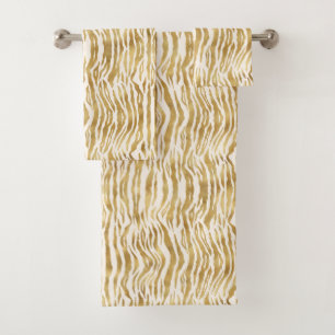  Cream Gold Zebra Print Bath Towel Set