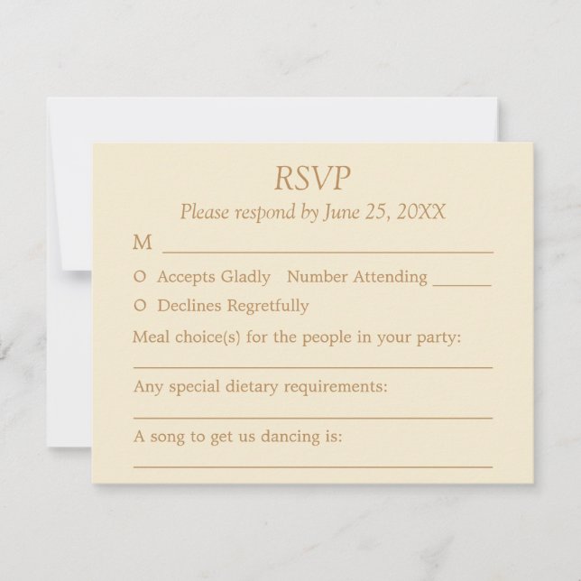 Cream Golden Beige Guest Choices Wedding RSVP Card (Front)