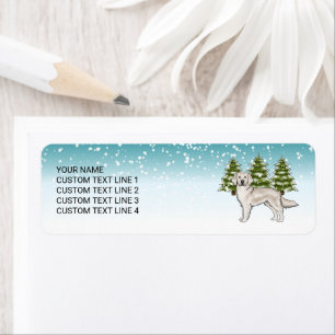 Cream Golden Retriever Dog Blue Winter Christmas Return Address Label