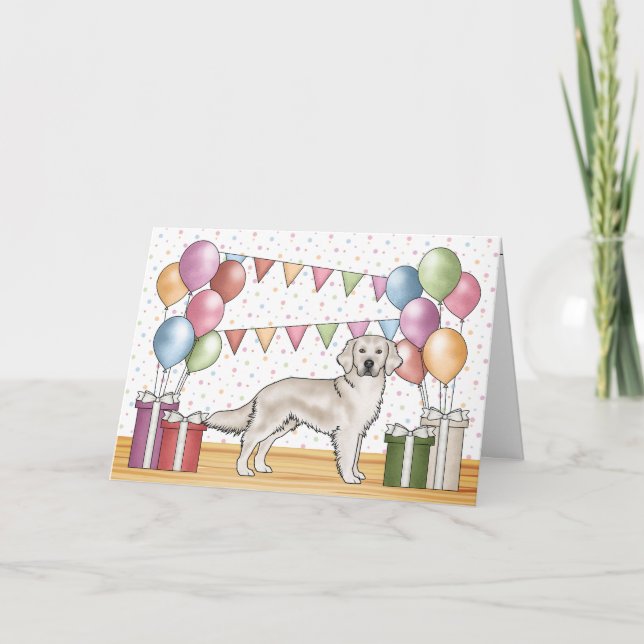 Cream Golden Retriever Dog Colourful Birthday Card (Front)