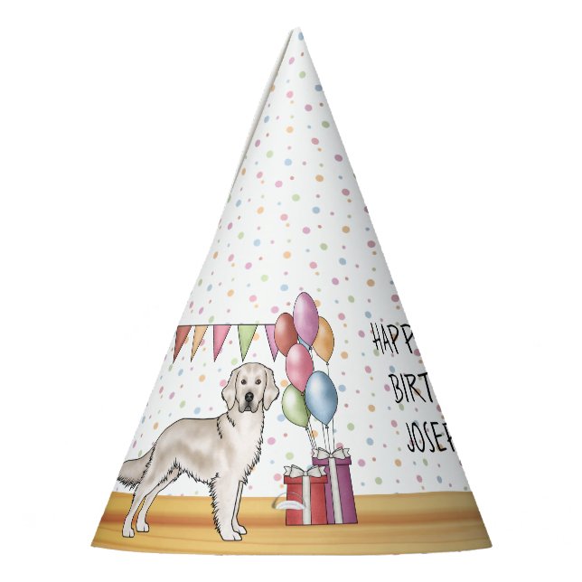 Cream Golden Retriever Dog Colourful Happy Birthda Party Hat (Left)