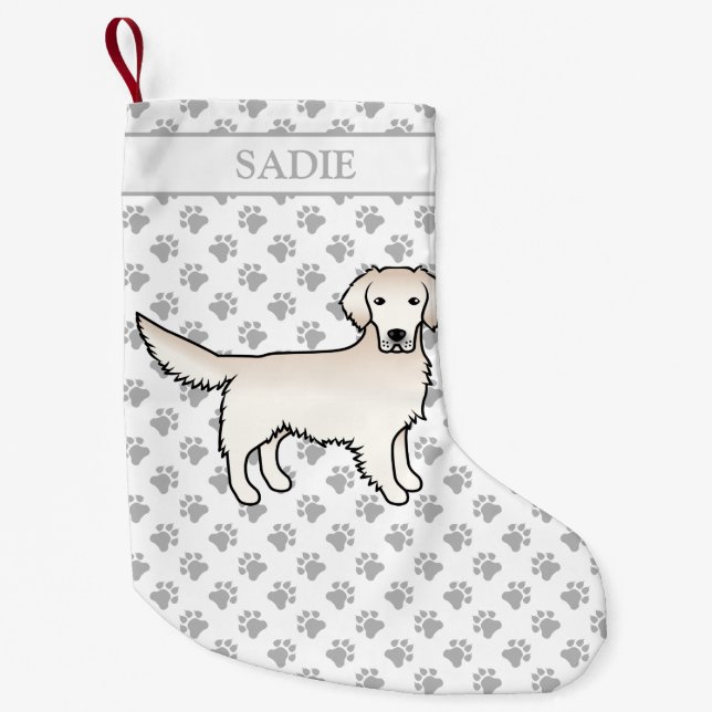 Cream Golden Retriever Dog With Paws & Name Small Christmas Stocking (Front)