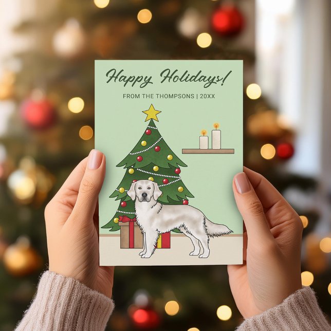 Cream Golden Retriever Green Festive Christmas Holiday Card (Creator Uploaded)