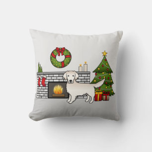 Cream Golden Retriever In Christmas Room Cushion
