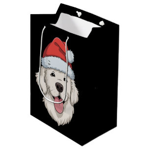 Cream Golden Retriever Lover Christmas Santa Hat Medium Gift Bag