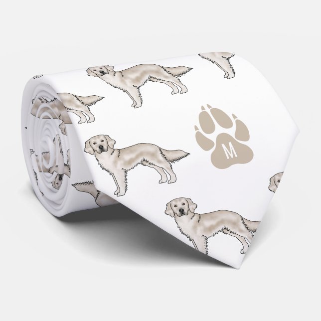 Cream Golden Retriever Pattern Custom Monogram Tie (Rolled)