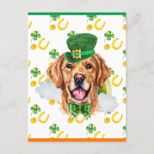 Cream Golden Retriever Shamrock St. Patricks Day Holiday Postcard