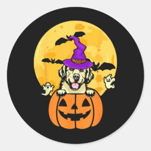 Cream Golden Retriever Witch Dog Lover Halloween Classic Round Sticker