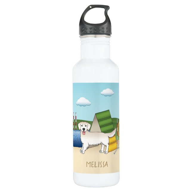 Cream Golden Retriever With Agility Equipment 710 Ml Water Bottle (Front)