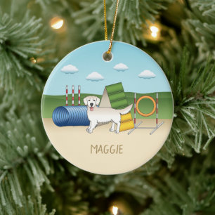 Cream Golden Retriever With Agility Equipment Ceramic Ornament