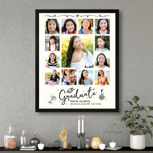 Cream Graduation K–12 Photo Collage Black Doodles Poster
