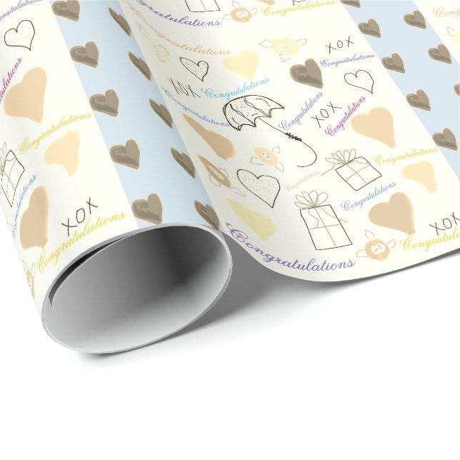 Cream Graffiti Style Shower Gift Wrap (Roll Corner)
