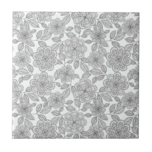 CREAM-GRAY-FLORAL CERAMIC TILE