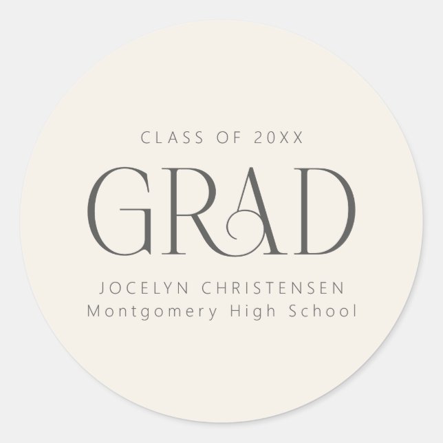 Cream Gray Personalized 2026 Modern Grad Graduate Classic Round Sticker (Front)