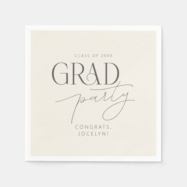Cream Gray Personalized Minimalist Grad Party Napkin (Front)