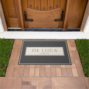 Cream Gray Tile Design Family Name Doormat