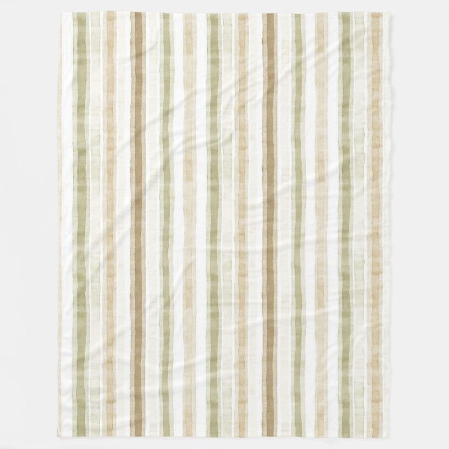 Cream Green Brown Stripes  Fleece Blanket (Front)