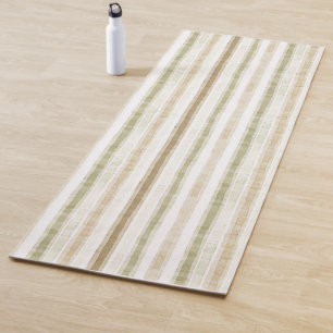 Cream Green Brown Stripes Yoga Mat