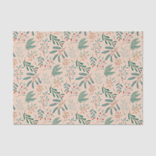 Cream Green Christmas Foliage Pattern Tissue Paper
