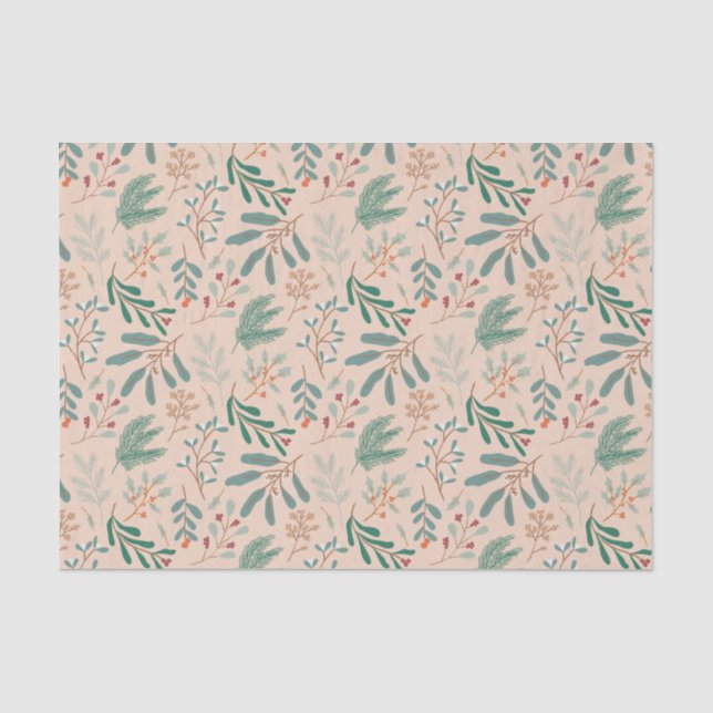 Cream Green Christmas Foliage Pattern Tissue Paper (Front)