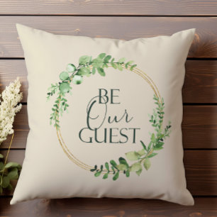 Cream Green Damask Pretty Be Our Guest Cushion