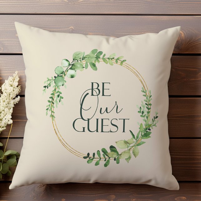 Cream Green Damask Pretty Be Our Guest Cushion (Creator Uploaded)