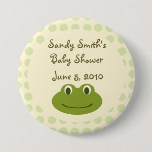 Cream & Green Dots Frog Baby Shower Button Favours