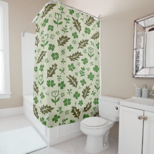 Cream & Green Floral Shower Curtain