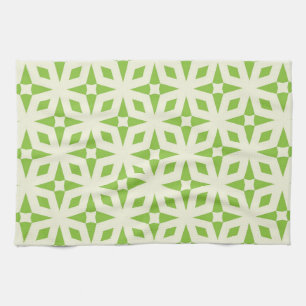 Cream green geometric tile pattern mosaic 70s tea towel