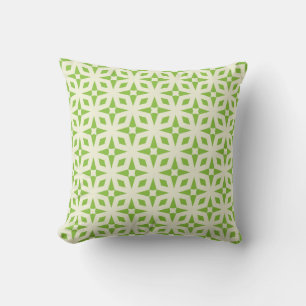 Cream green geometric tile pattern mosaic cushion
