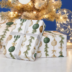 Cream Green Gold Christmas Ornaments Wrapping Paper