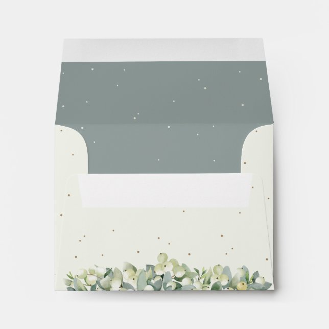 Cream/Green Inner Snowberry+Eucalyptus Wedding A2 Envelope (Back (Bottom))