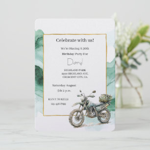 Cream Green Motorcycle Adventure Birthday Invitation