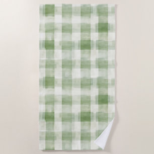 Cream Green Plaid Beach Towel