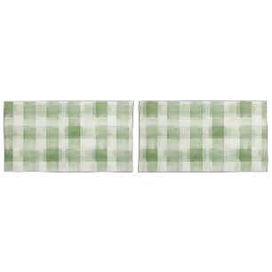 Cream Green Plaid   Pillowcase