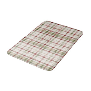 Cream Green Red Plaid Stripes  Bath Mat
