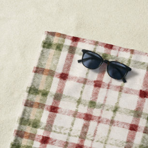 Cream Green Red Plaid Stripes Beach Towel