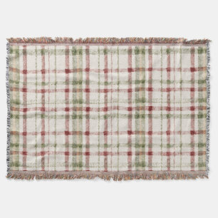 Cream Green Red Plaid Stripes Birthday Throw Blanket