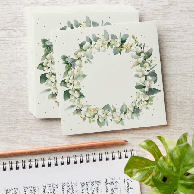 Cream/Green Snowberry+Eucalyptus Wreath Square Envelope (Stacked)