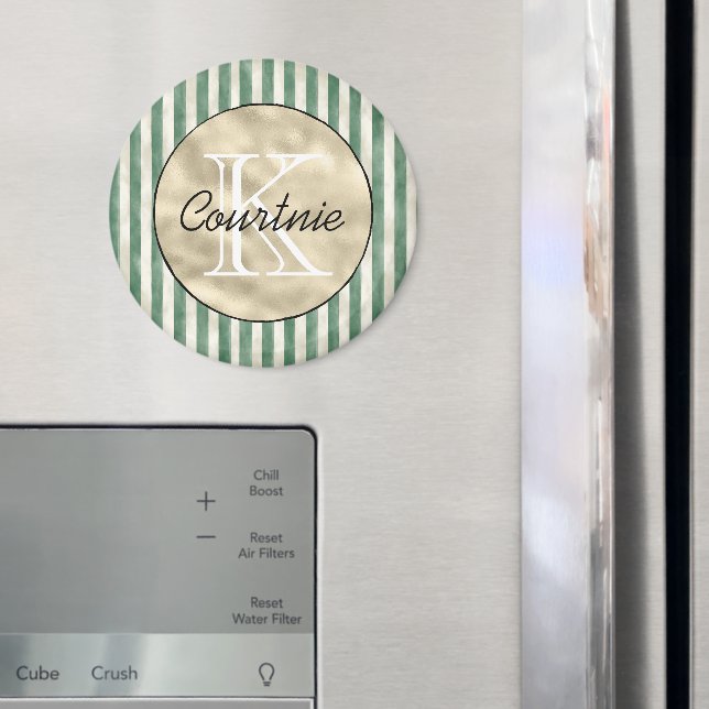 Cream Green Stripes Gold Monogram      Magnet (In Situ (Fridge))